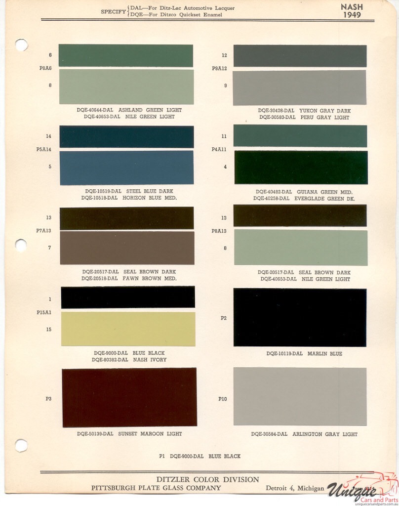 1949 AMC Nash PPG Paint Charts